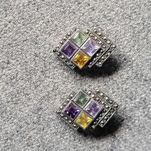 Vintage Sterling and Colored Gemstone Clip Earrings